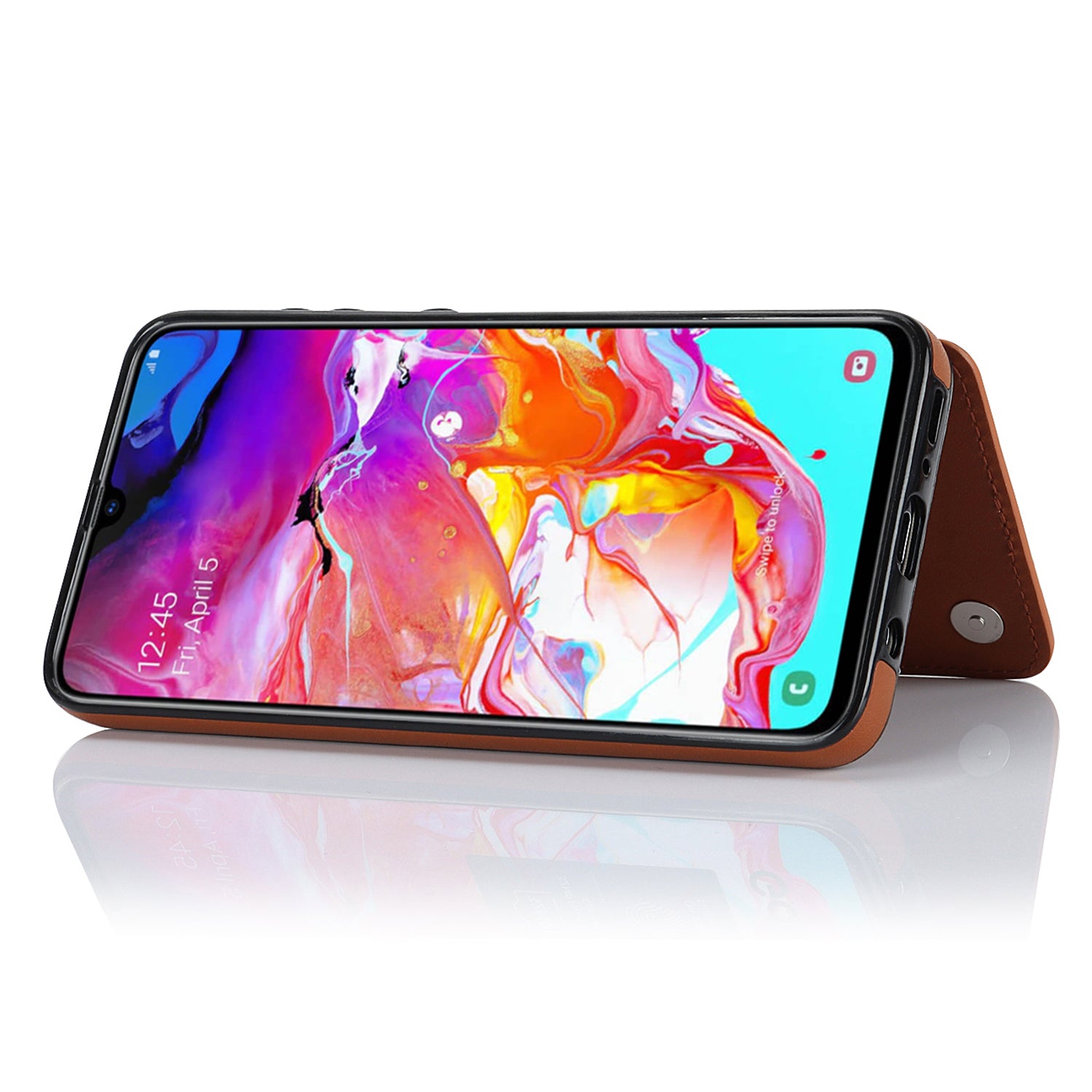 RFID Blocking Phone Case for Samsung Galaxy A70 PU Leather TPU Card Holder Kickstand Cover