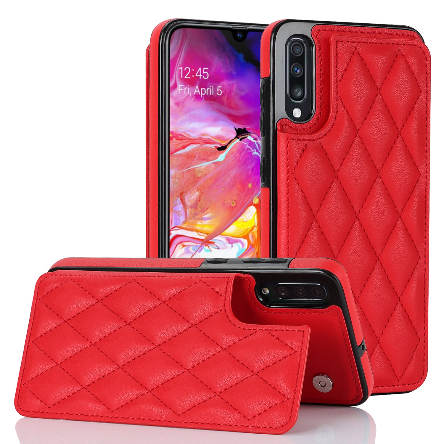 RFID Blocking Phone Case for Samsung Galaxy A70 PU Leather TPU Card Holder Kickstand Cover