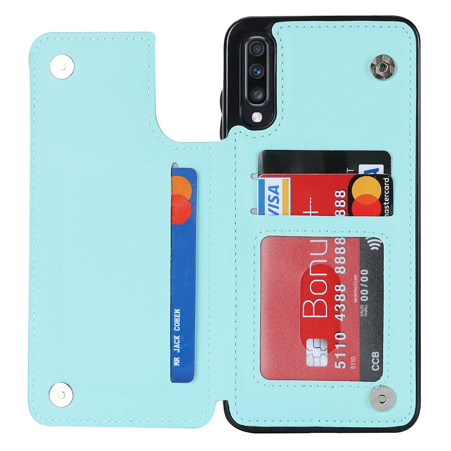 RFID Blocking Phone Case for Samsung Galaxy A70 PU Leather TPU Card Holder Kickstand Cover