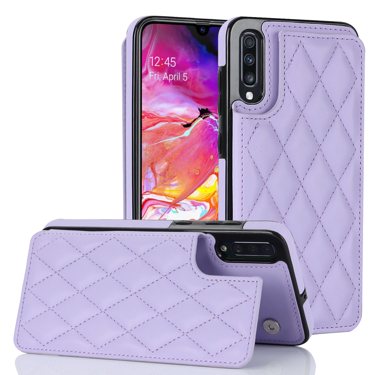 RFID Blocking Phone Case for Samsung Galaxy A70 PU Leather TPU Card Holder Kickstand Cover
