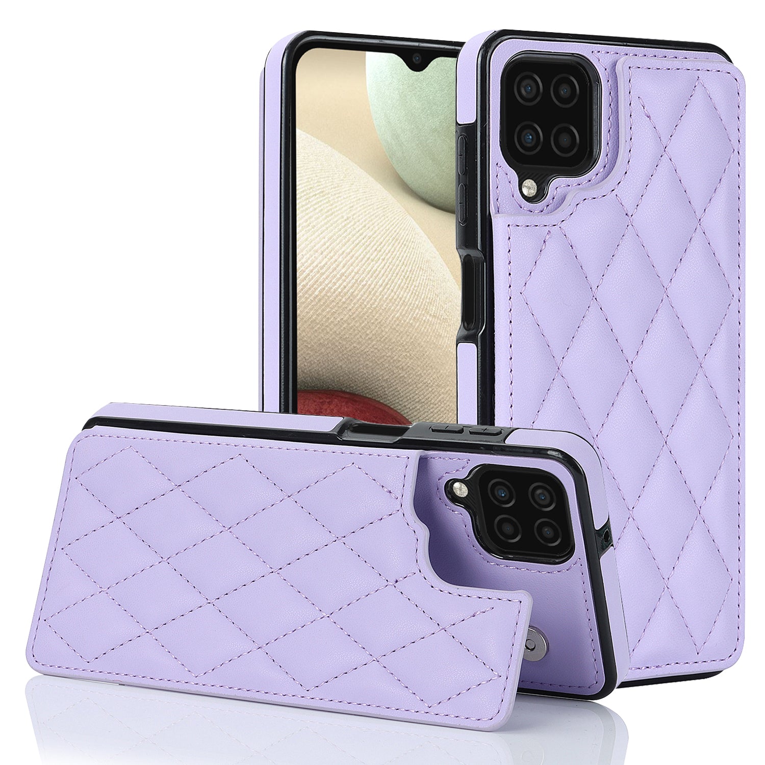For Samsung Galaxy A12 Kickstand Phone Case PU Leather TPU Card Holder RFID Blocking Cover
