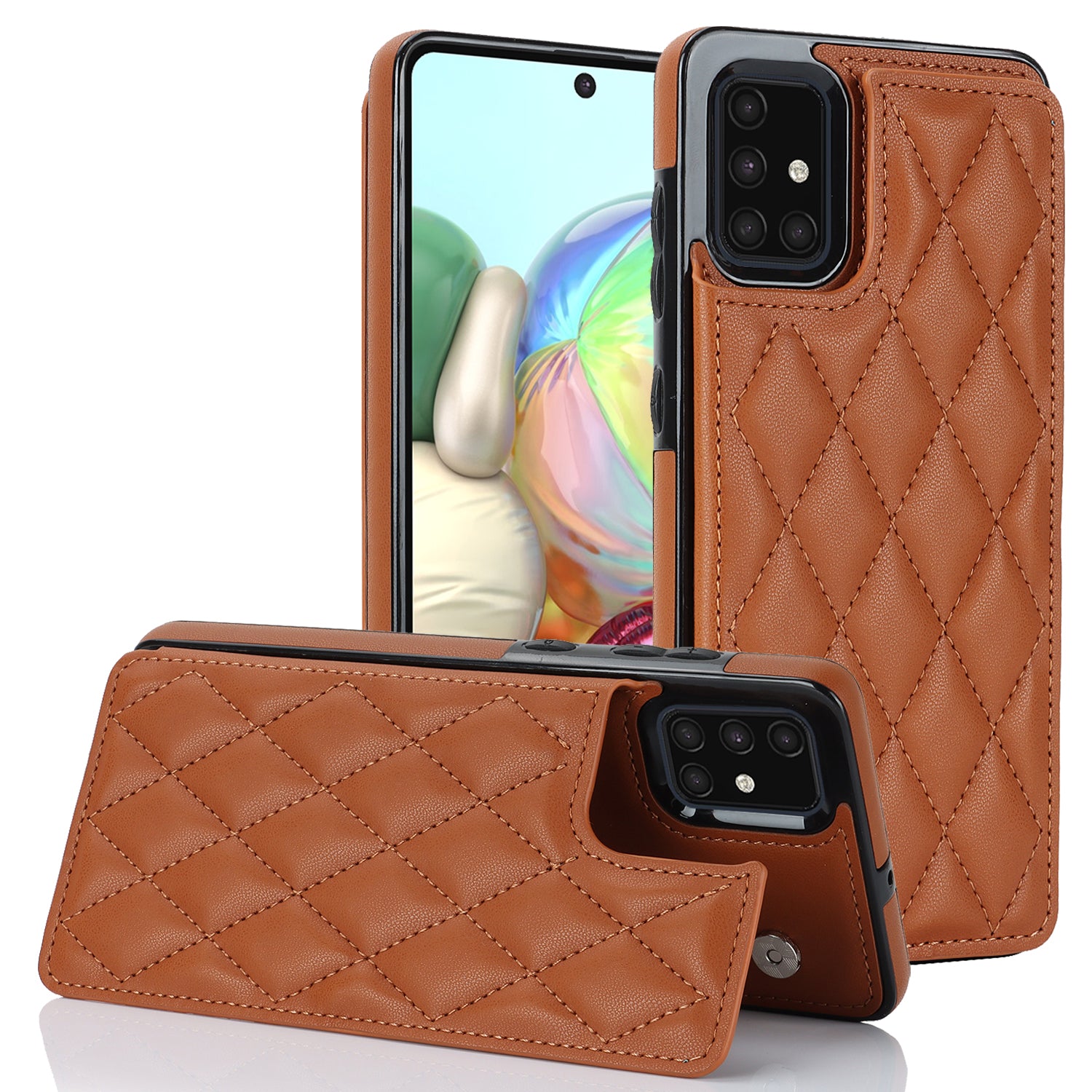 For Samsung Galaxy A71 4G SM-A715 Card Holder Kickstand Case RFID Blocking Leather TPU Phone Cover