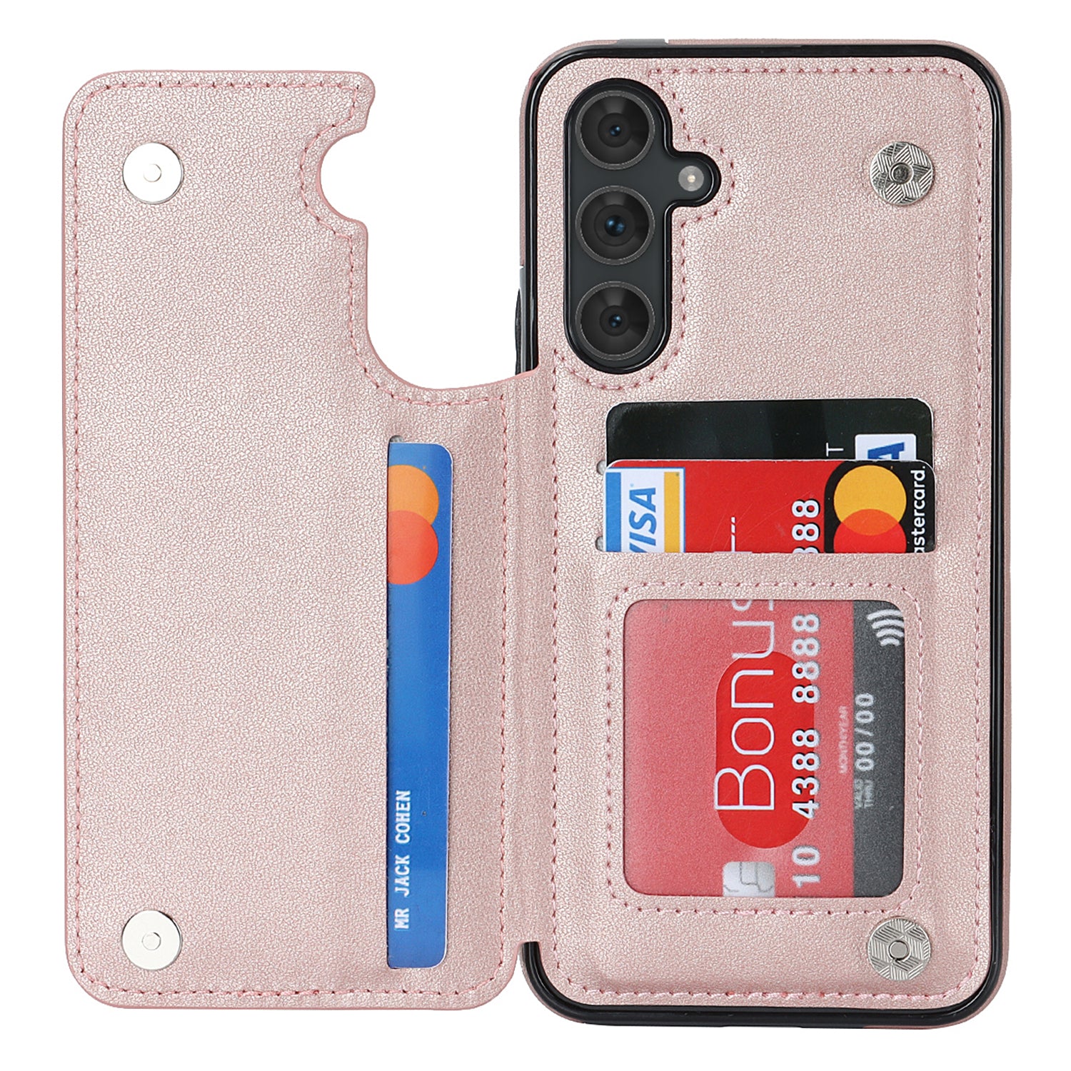 For Samsung Galaxy A54 5G Card Slots Phone Cover RFID Blocking PU Leather TPU Kickstand Case