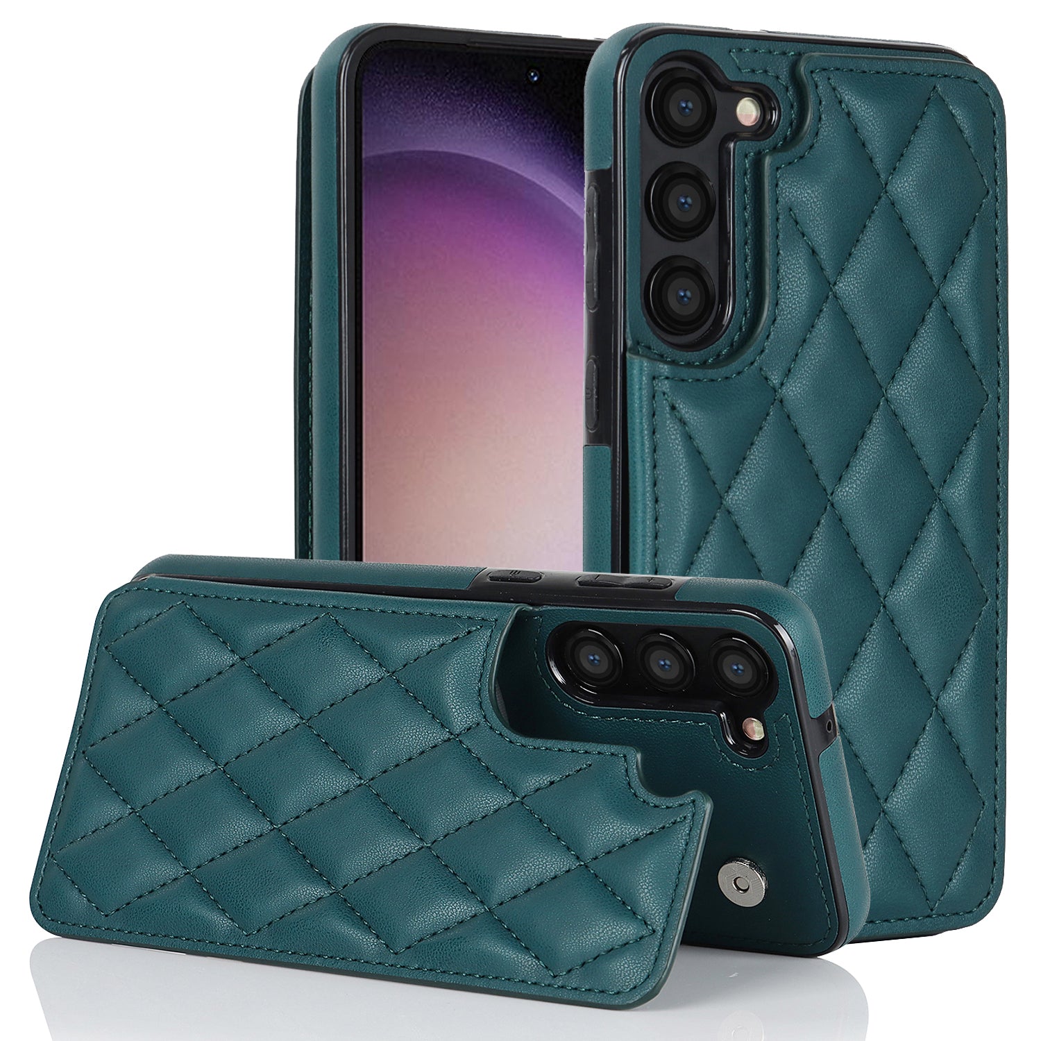 For Samsung Galaxy S22 5G Card Slots RFID Blocking Phone Case Kickstand Leather TPU Cover