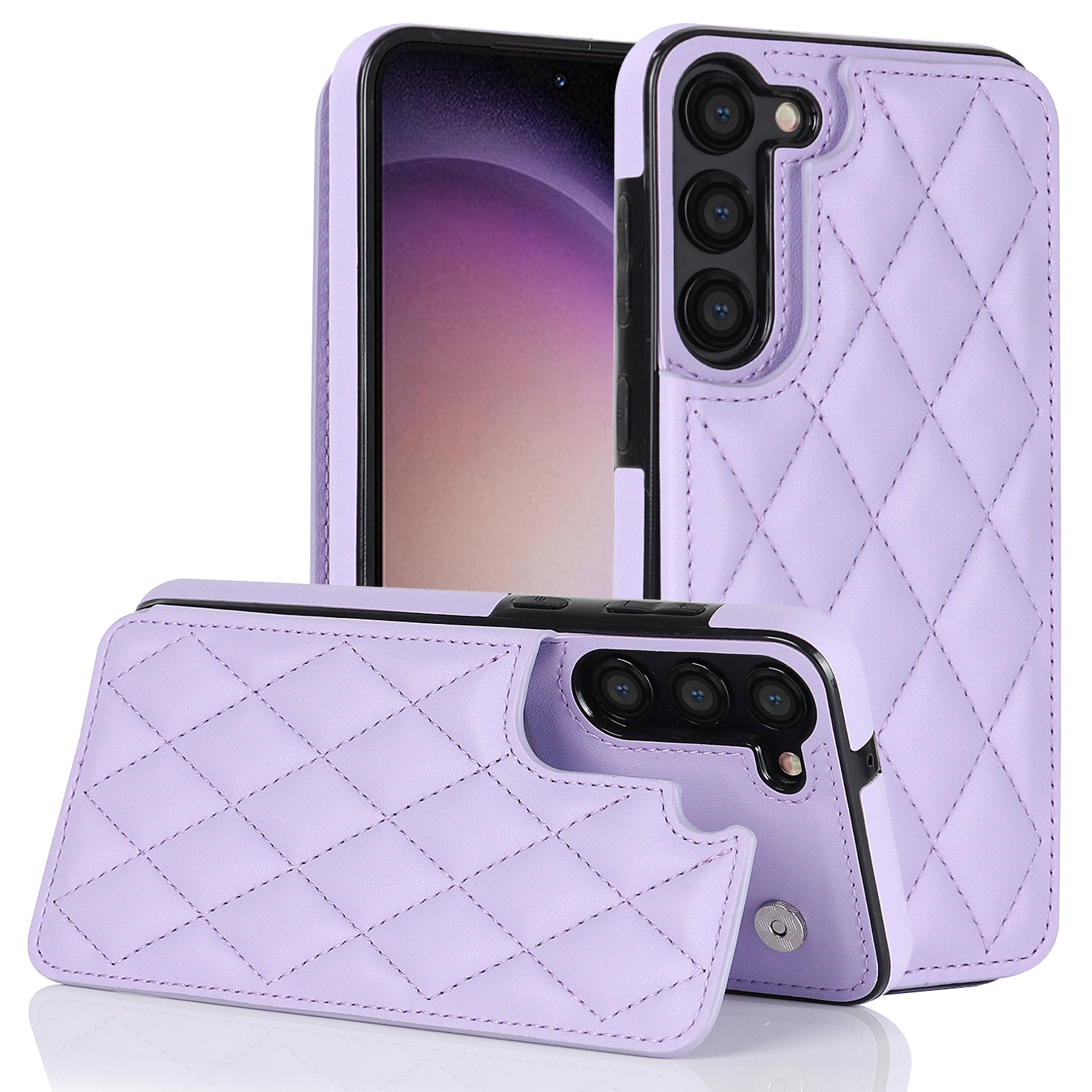 For Samsung Galaxy S22 5G Card Slots RFID Blocking Phone Case Kickstand Leather TPU Cover