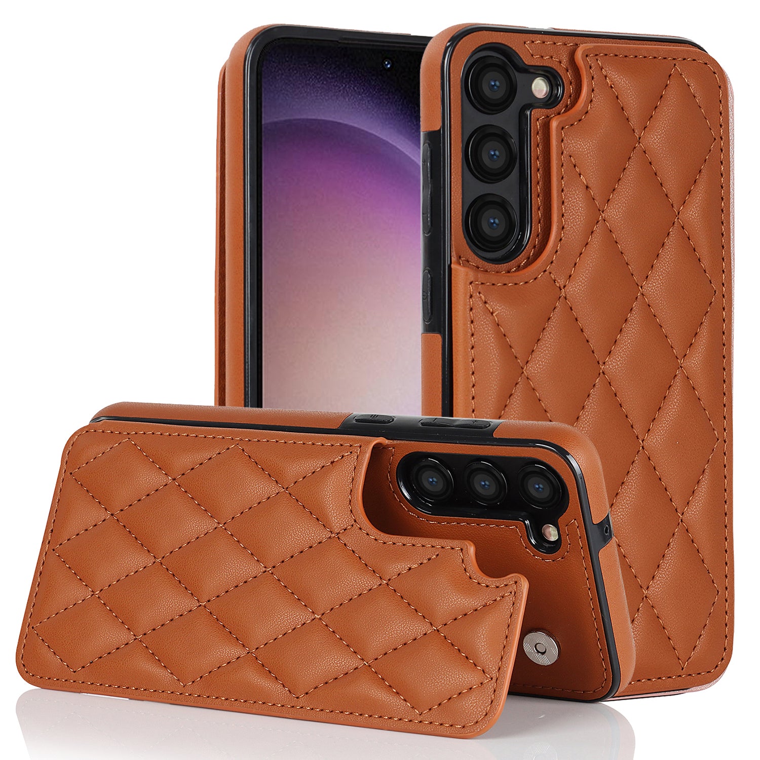 For Samsung Galaxy S22 5G Kickstand Case RFID Blocking Card Slots Leather TPU Phone Cover