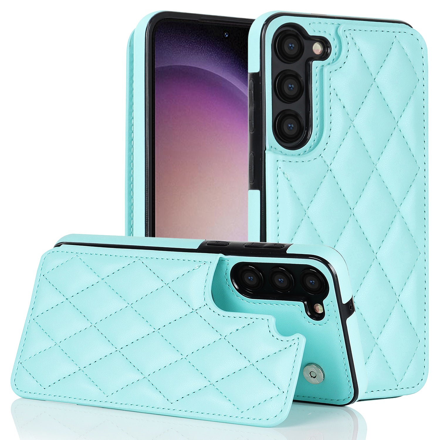 For Samsung Galaxy S22 5G Kickstand Case RFID Blocking Card Slots Leather TPU Phone Cover