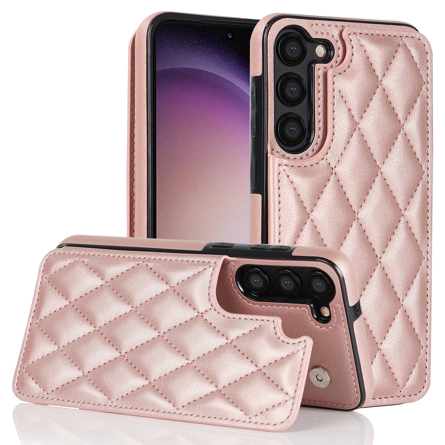 For Samsung Galaxy S22 5G Kickstand Case RFID Blocking Card Slots Leather TPU Phone Cover