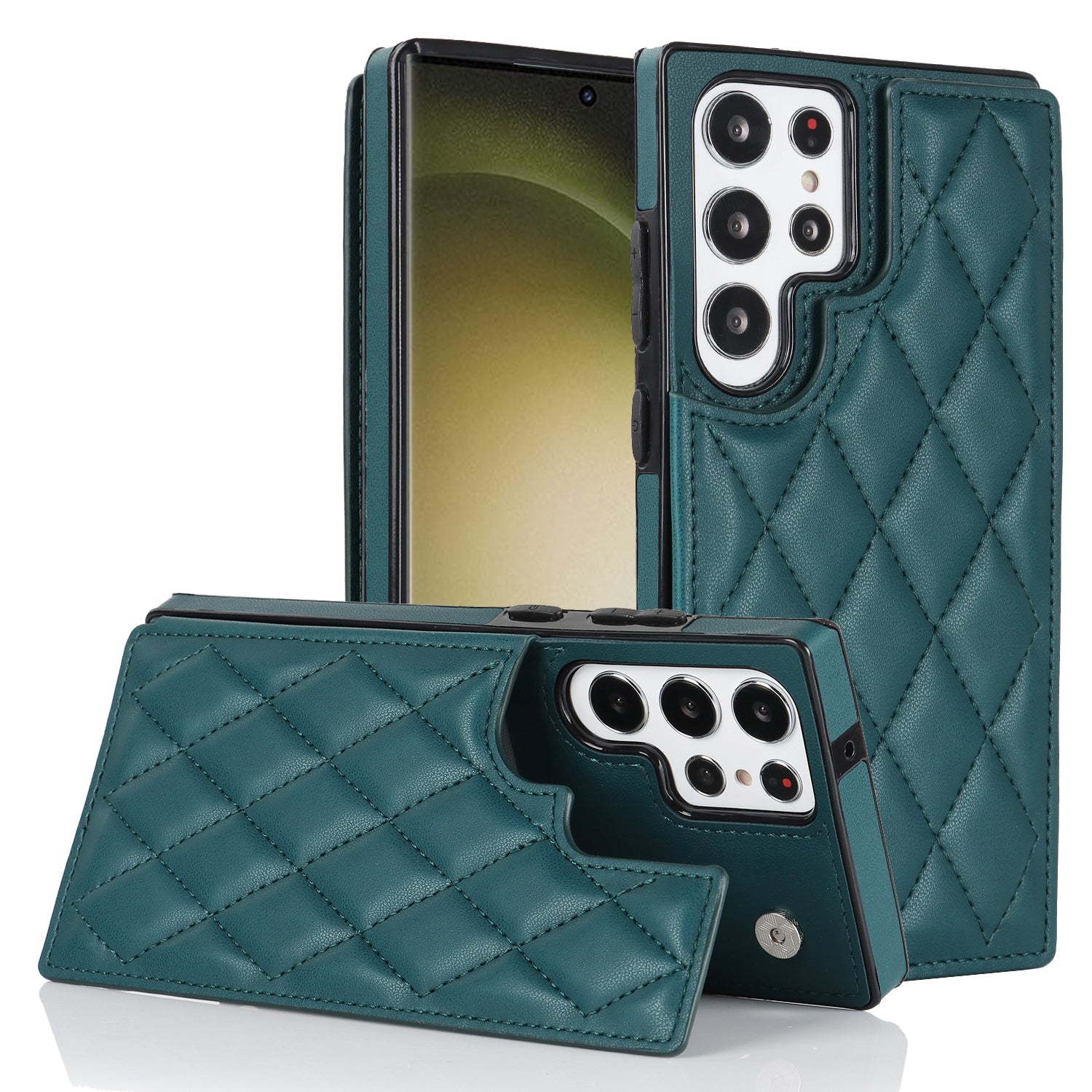 For Samsung Galaxy S22 Ultra 5G RFID Blocking Phone Case Card Holder PU Leather TPU Kickstand Cover