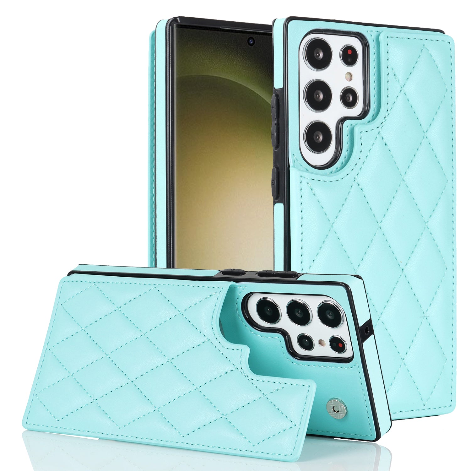 For Samsung Galaxy S22 Ultra 5G RFID Blocking Phone Case Card Holder PU Leather TPU Kickstand Cover