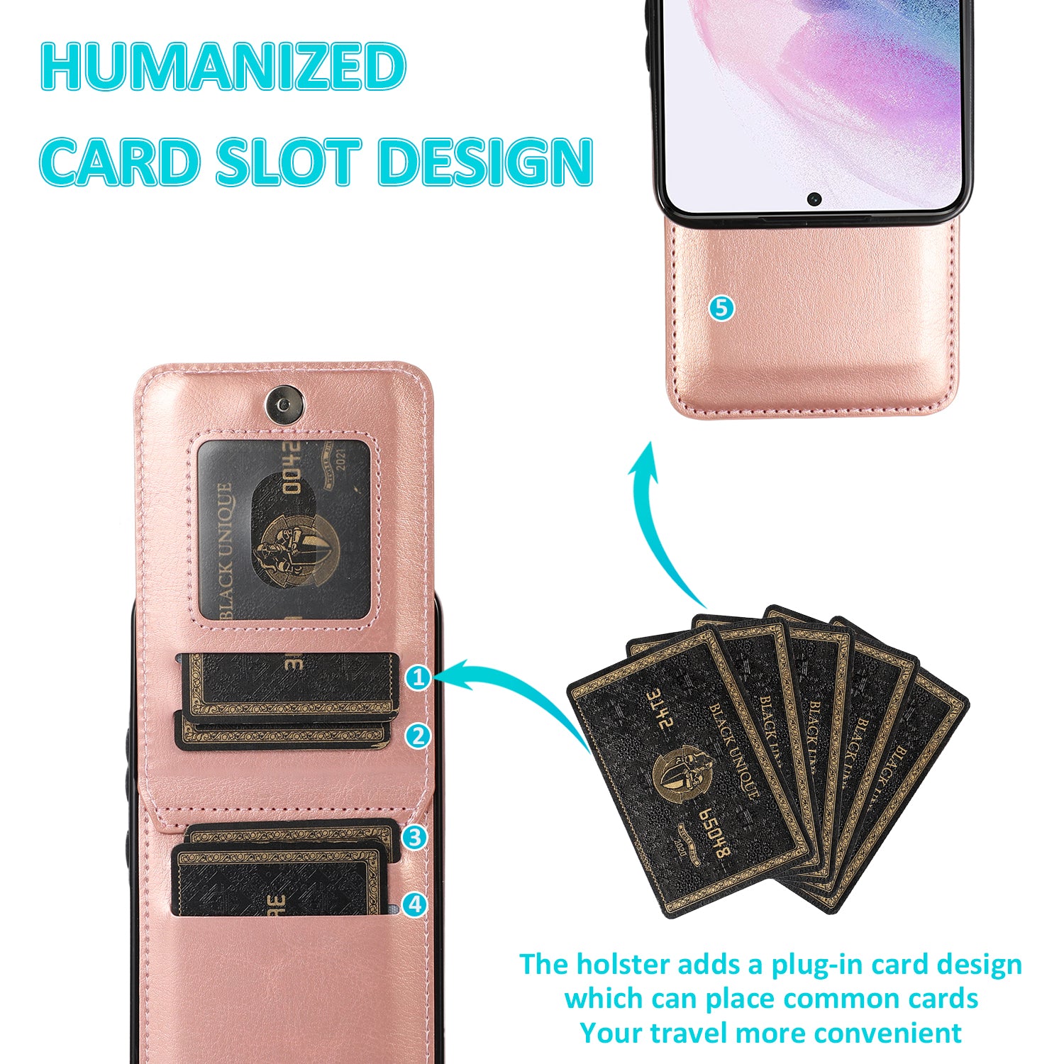 For Samsung Galaxy S22 5G Card Holder Kickstand Cover Anti-scratch PU Leather Coated TPU Phone Case