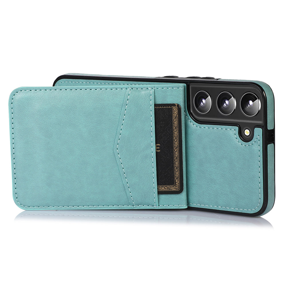 For Samsung Galaxy S22 5G Card Holder Kickstand Cover Anti-scratch PU Leather Coated TPU Phone Case