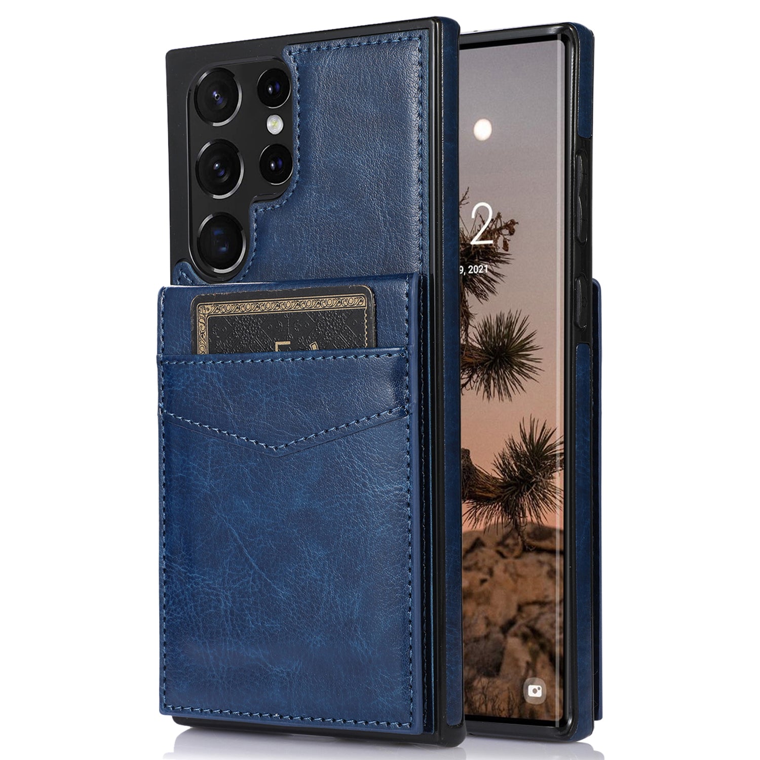 Kickstand Cover for Samsung Galaxy S22 Ultra 5G Card Holder Anti-scratch PU Leather Coated TPU Phone Case