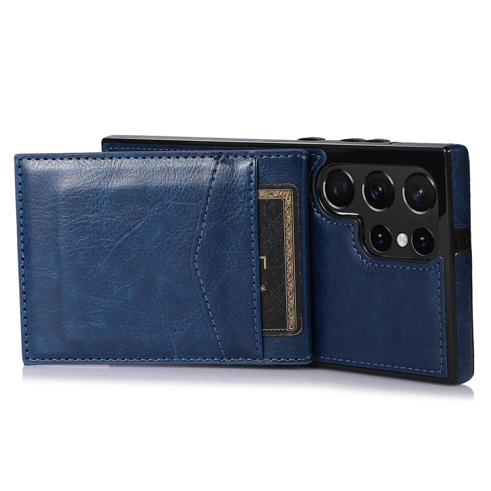 Kickstand Cover for Samsung Galaxy S22 Ultra 5G Card Holder Anti-scratch PU Leather Coated TPU Phone Case