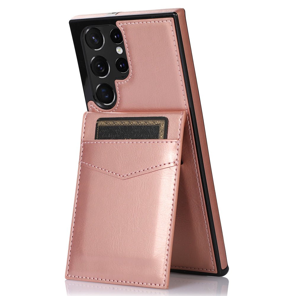 Kickstand Cover for Samsung Galaxy S22 Ultra 5G Card Holder Anti-scratch PU Leather Coated TPU Phone Case