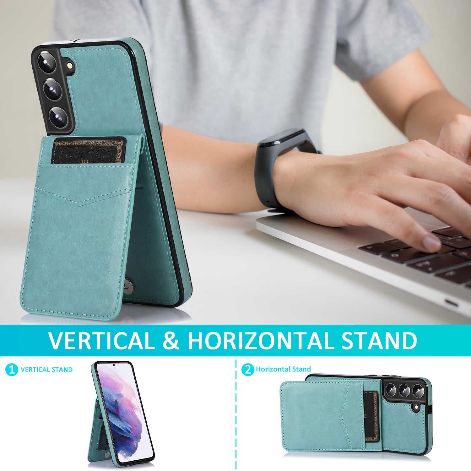 For Samsung Galaxy S23 Kickstand Leather TPU Case Cell Phone Cover with Card Slots