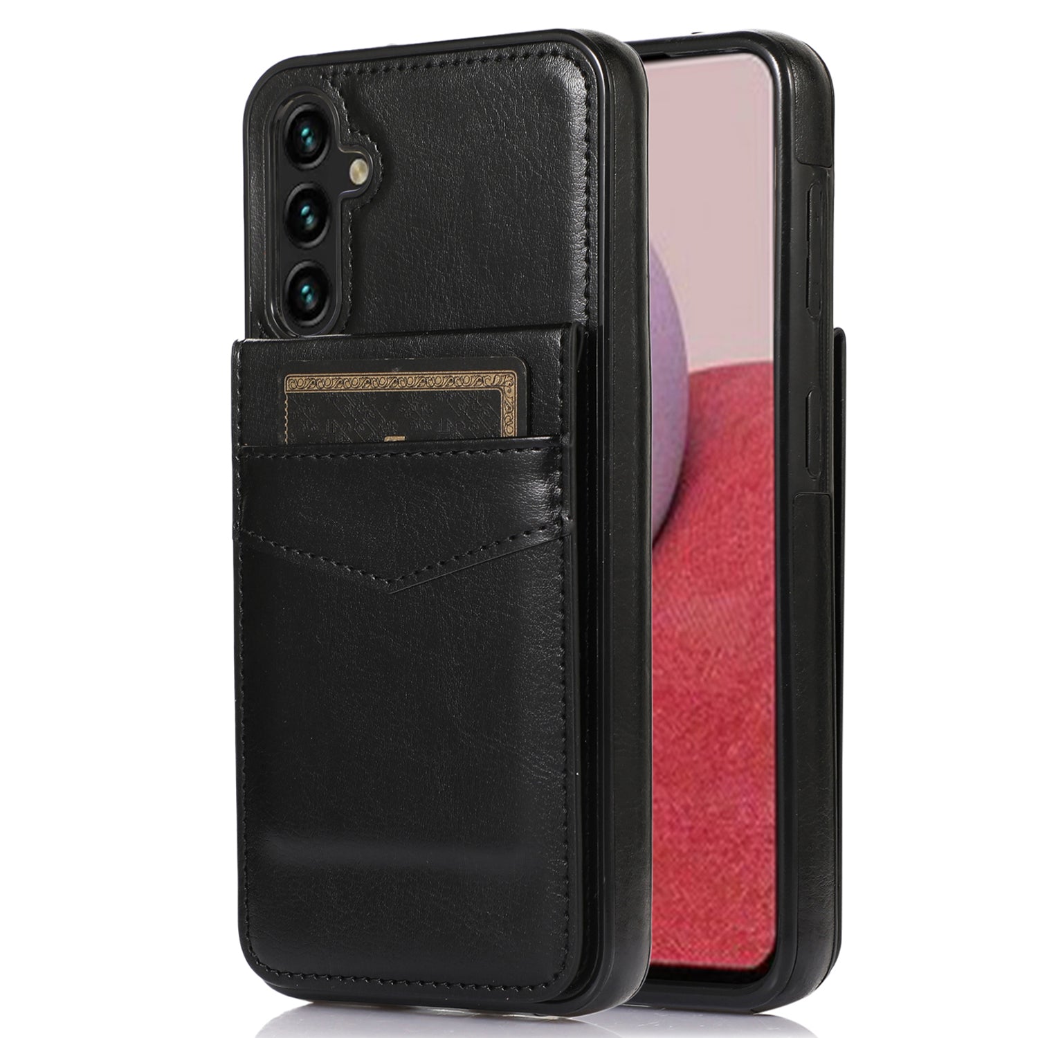 Card Holder Phone Cover for Samsung Galaxy A54 5G PU Leather Coated TPU Case with Kickstand