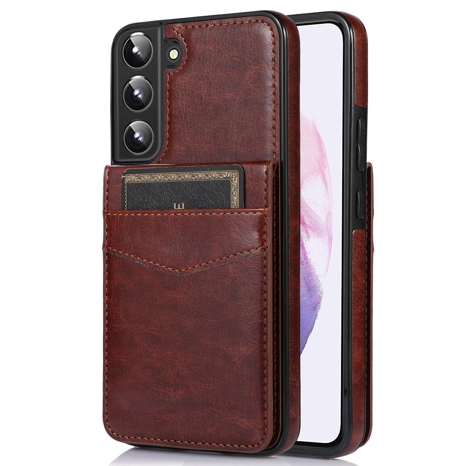 For Samsung Galaxy S22 5G Kickstand Cell Phone Cover Card Holder PU Leather TPU Phone Case