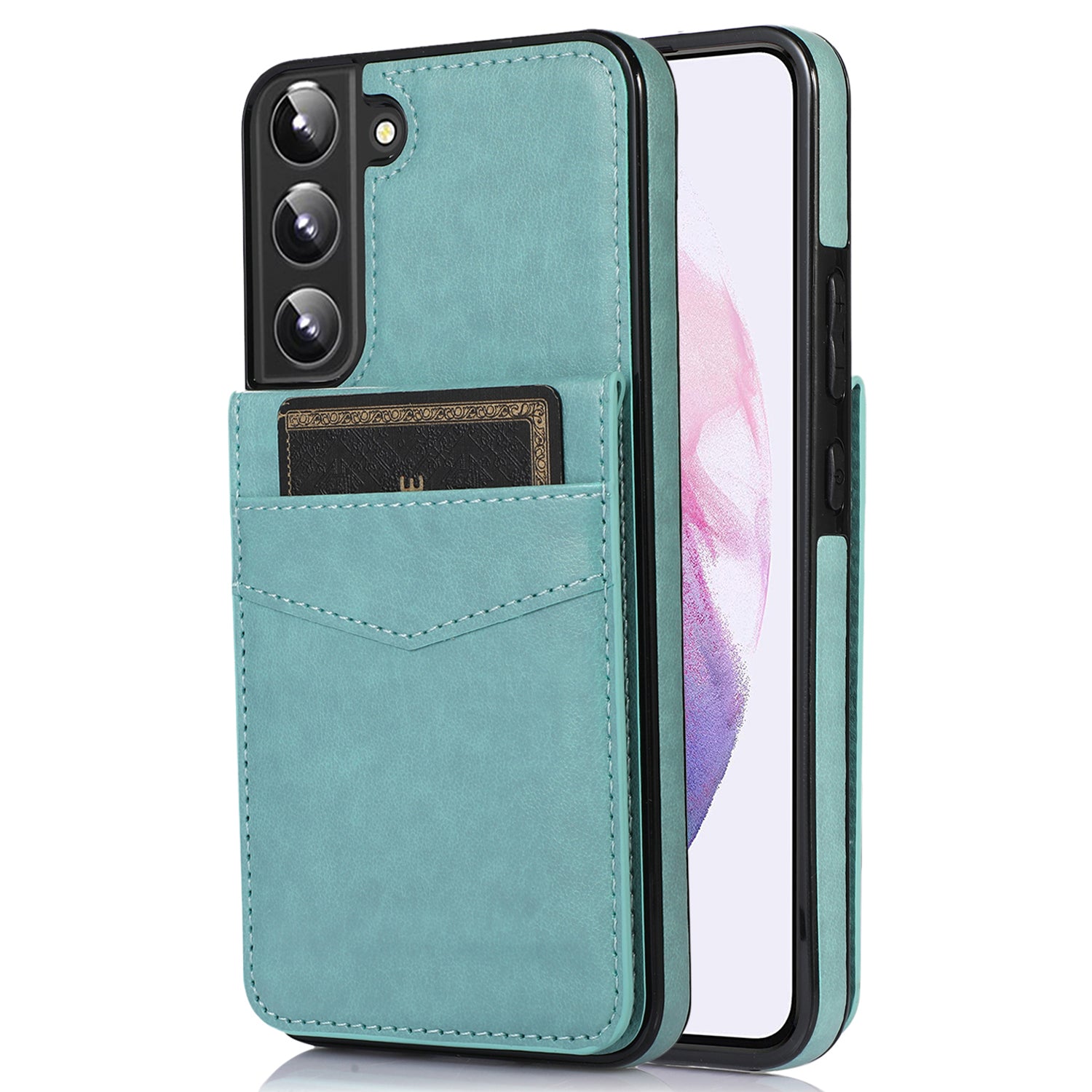 For Samsung Galaxy S22 5G Kickstand Cell Phone Cover Card Holder PU Leather TPU Phone Case