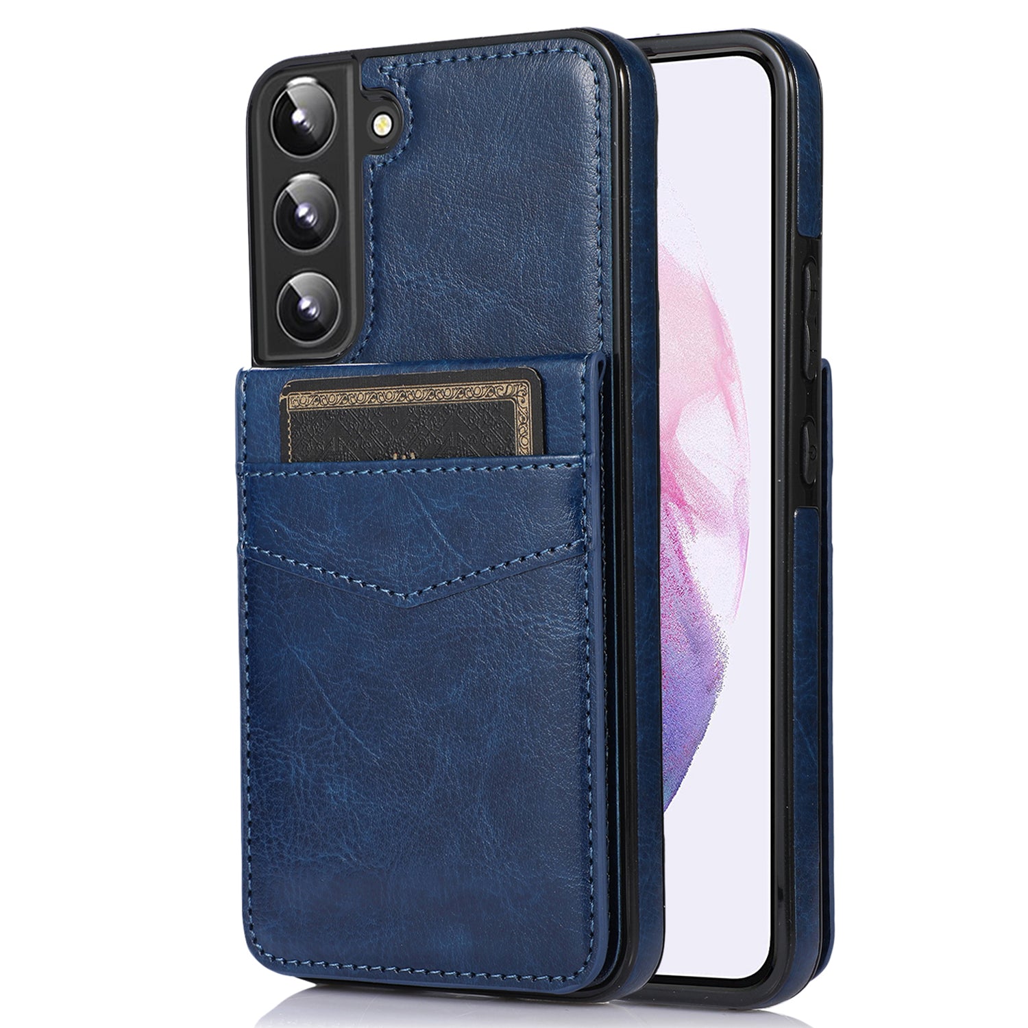 For Samsung Galaxy S22 5G Kickstand Cell Phone Cover Card Holder PU Leather TPU Phone Case