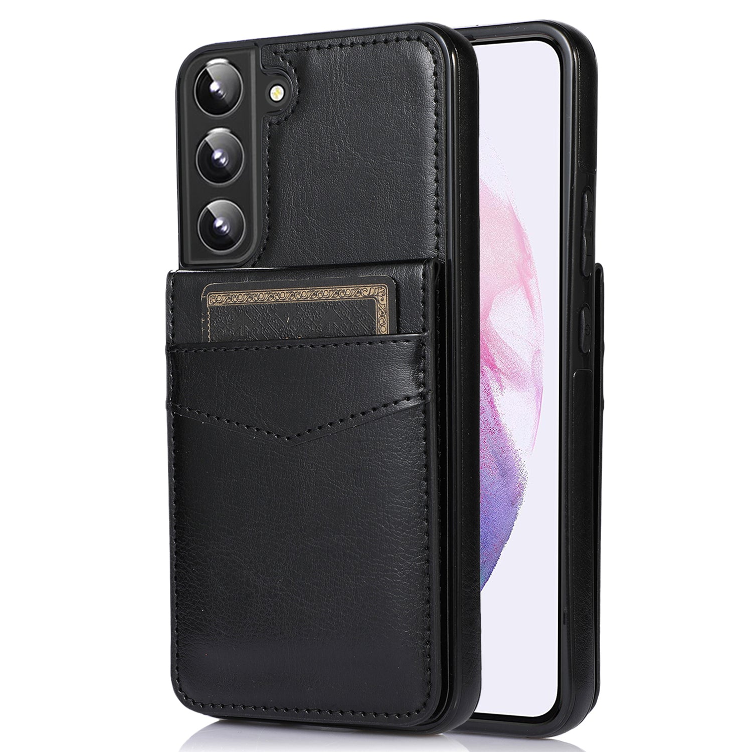 For Samsung Galaxy S22 5G Kickstand Cell Phone Cover Card Holder PU Leather TPU Phone Case