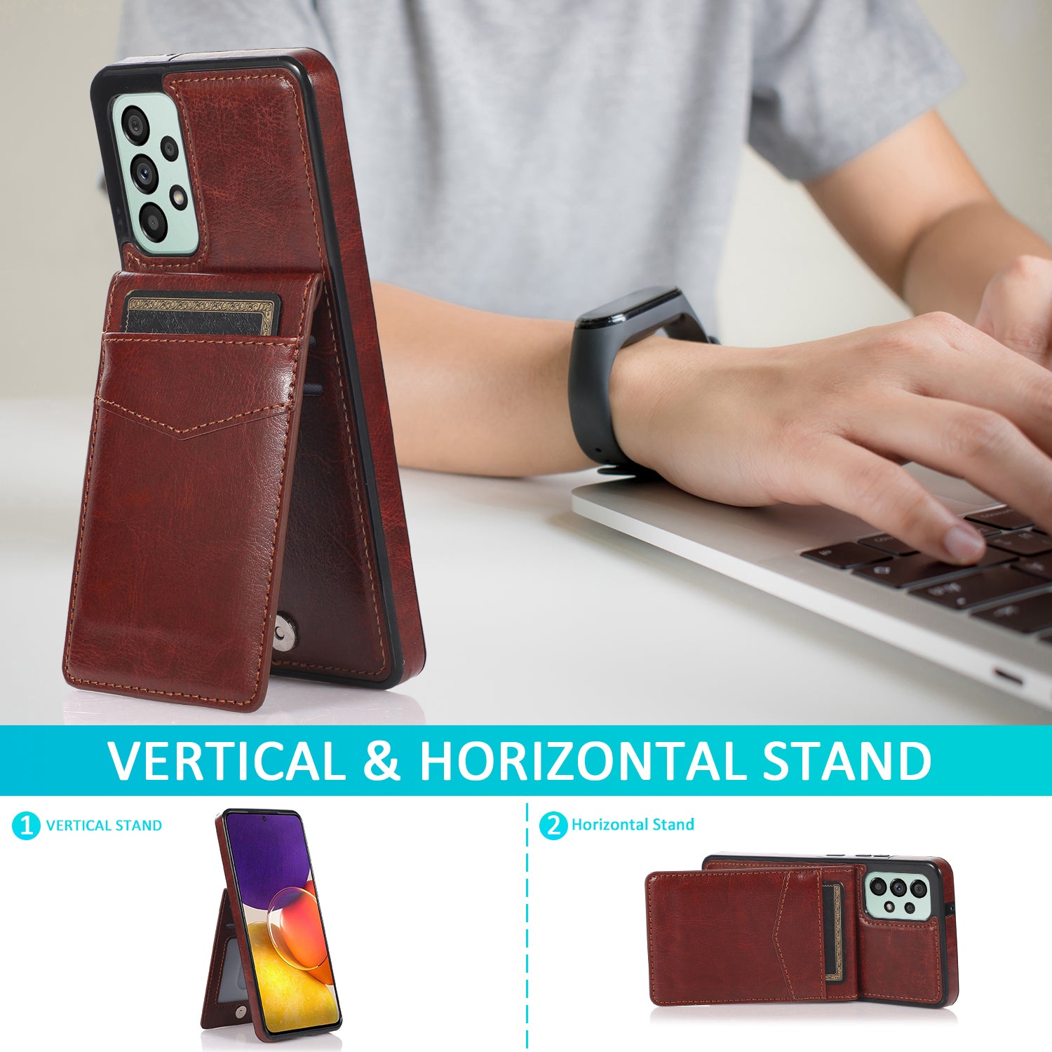 Kickstand Cell Phone Cover for Samsung Galaxy A73 5G Card Holder PU Leather TPU Phone Case