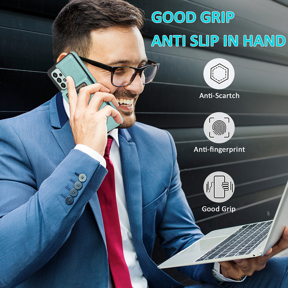 For Samsung Galaxy A33 5G Slim-fit Phone Cover PU Leather TPU Case with Kickstand Card Holder