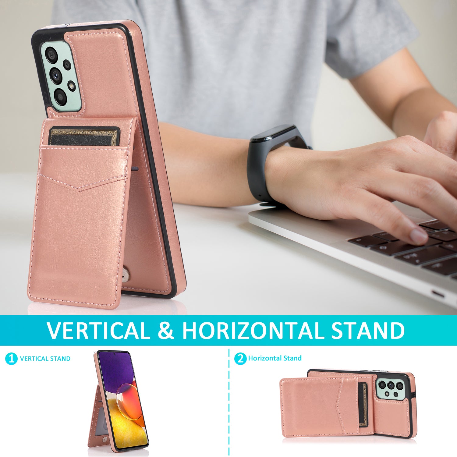 For Samsung Galaxy A33 5G Slim-fit Phone Cover PU Leather TPU Case with Kickstand Card Holder