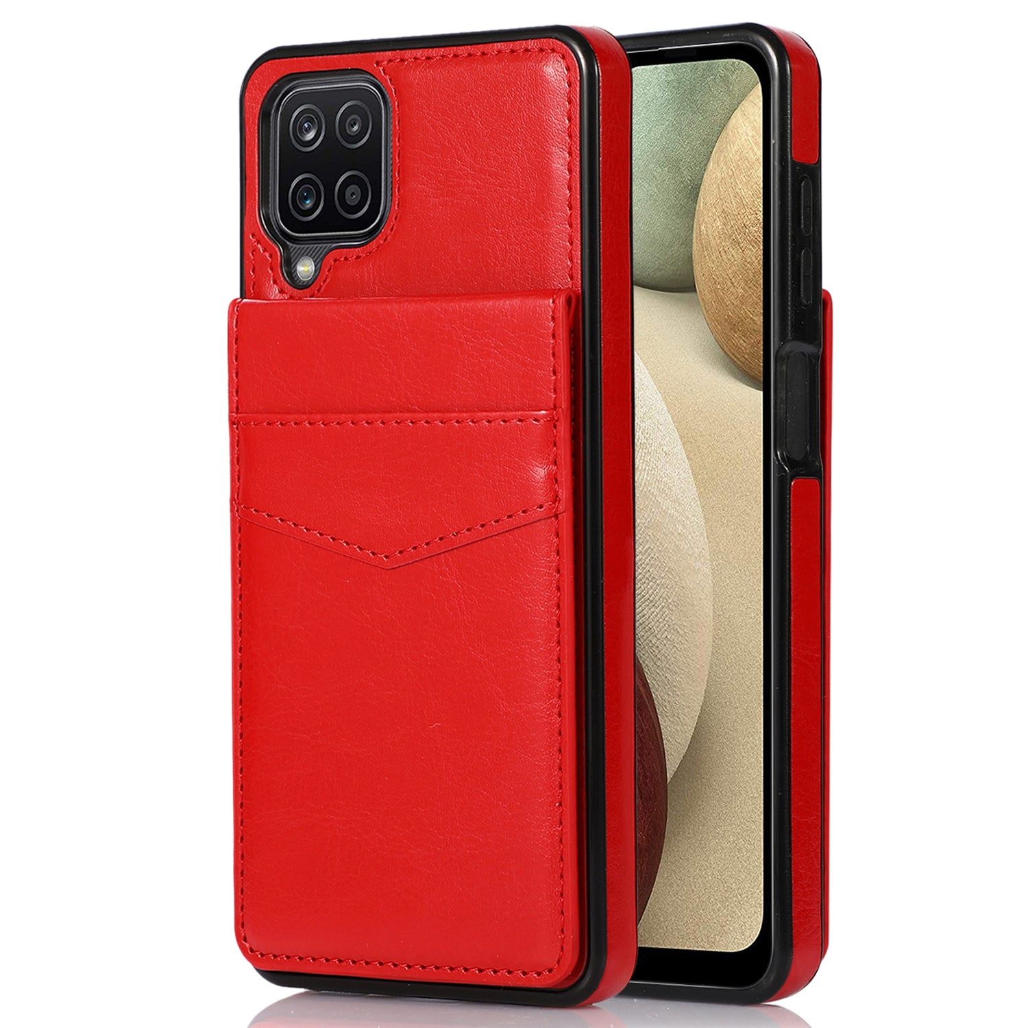 For Samsung Galaxy A12 Cell Phone Cover Stable Kickstand Card Holder PU Leather TPU Phone Case