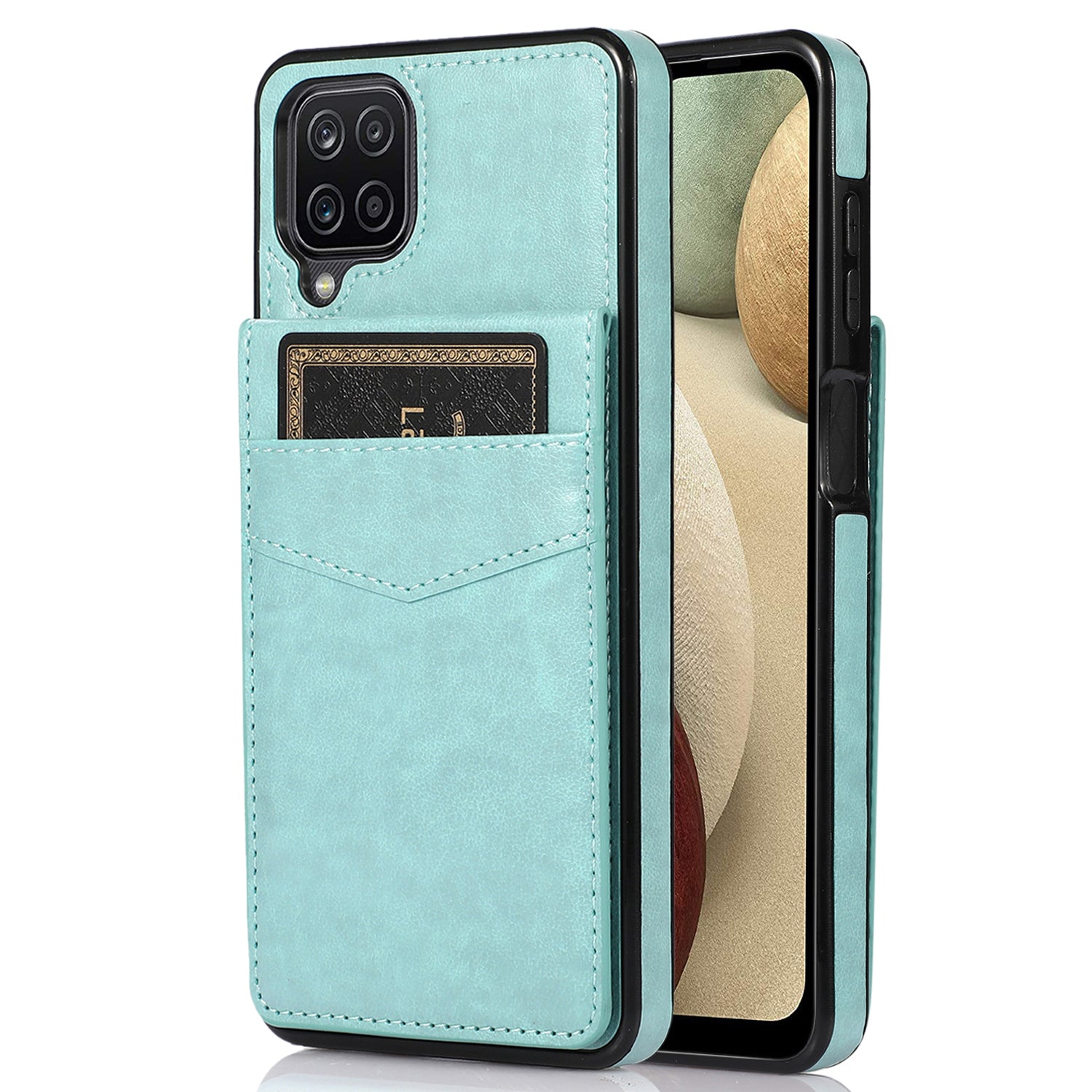 For Samsung Galaxy A12 Cell Phone Cover Stable Kickstand Card Holder PU Leather TPU Phone Case