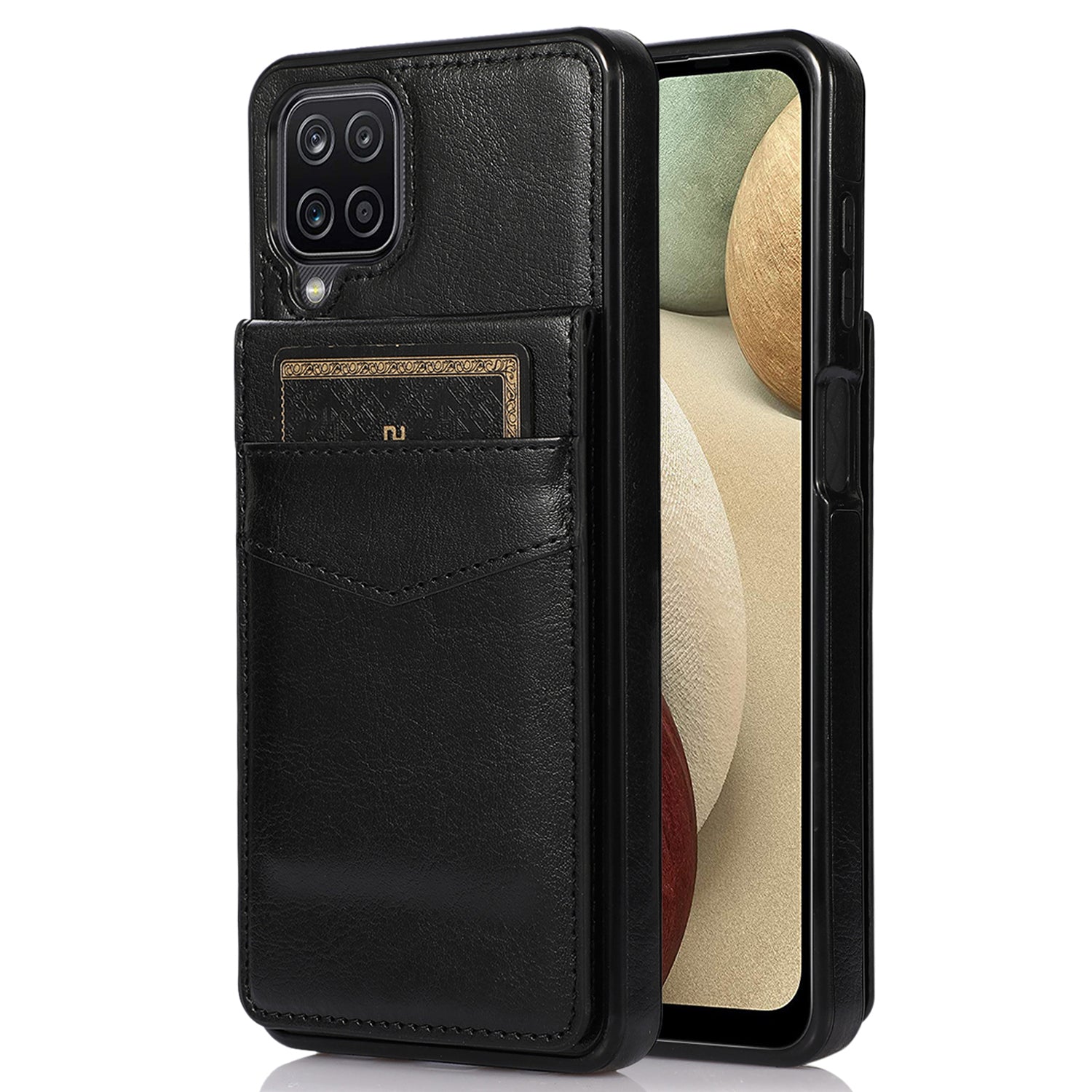 For Samsung Galaxy A12 Cell Phone Cover Stable Kickstand Card Holder PU Leather TPU Phone Case