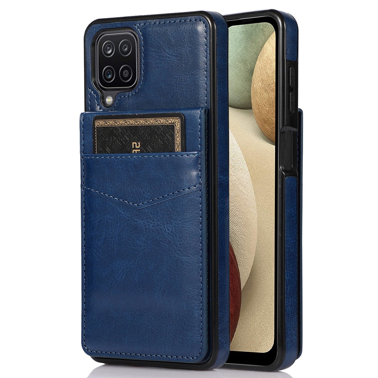 For Samsung Galaxy A12 Cell Phone Cover Stable Kickstand Card Holder PU Leather TPU Phone Case