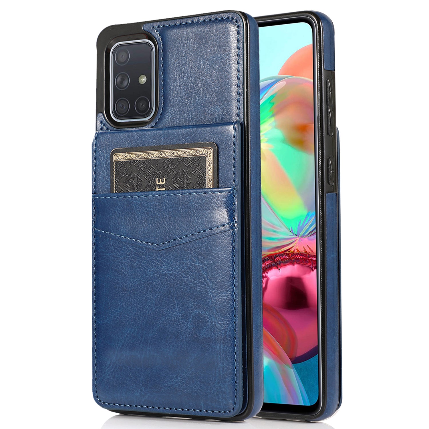 For Samsung Galaxy A71 4G SM-A715 Card Holder Phone Case Leather TPU Phone Kickstand Cover