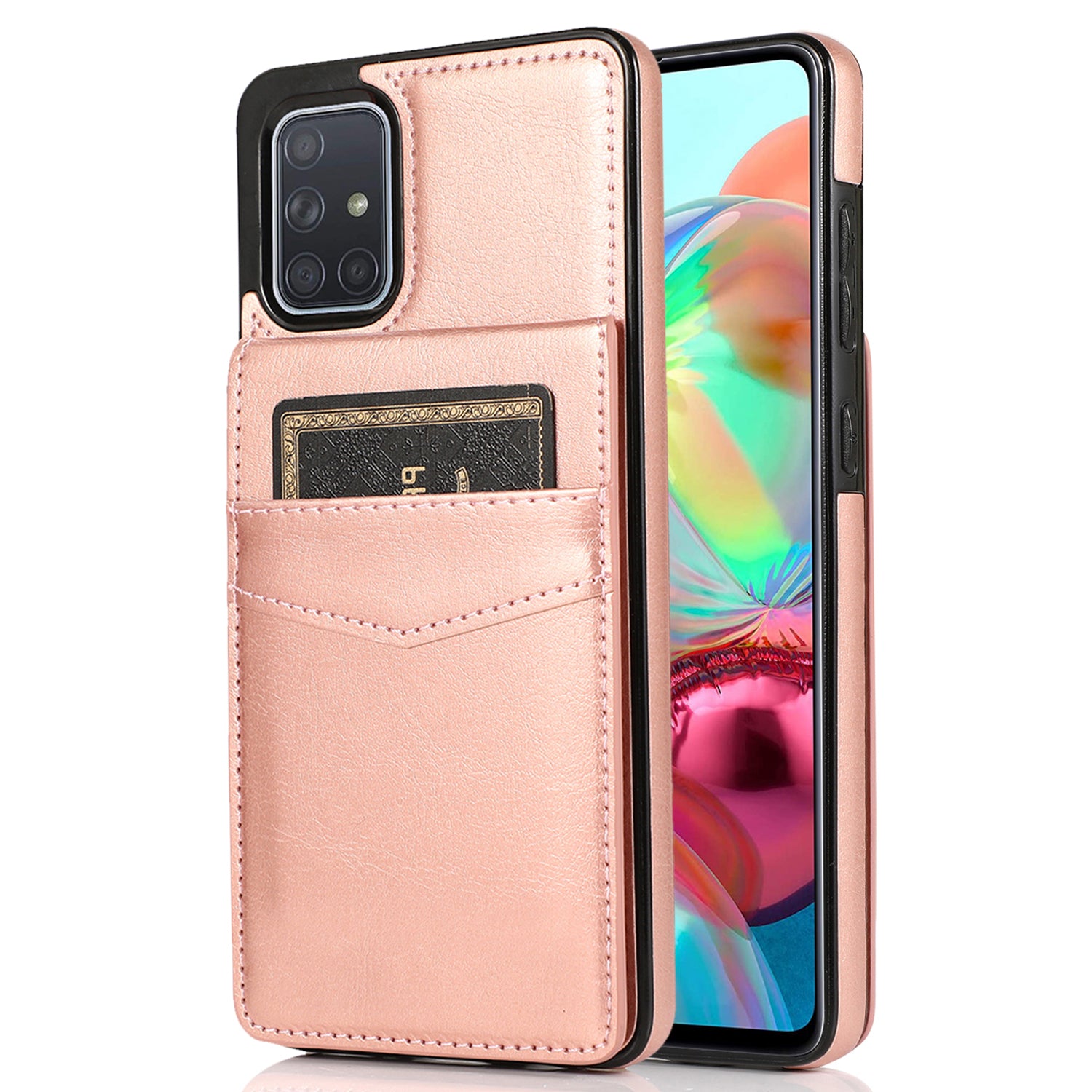 For Samsung Galaxy A71 4G SM-A715 Card Holder Phone Case Leather TPU Phone Kickstand Cover