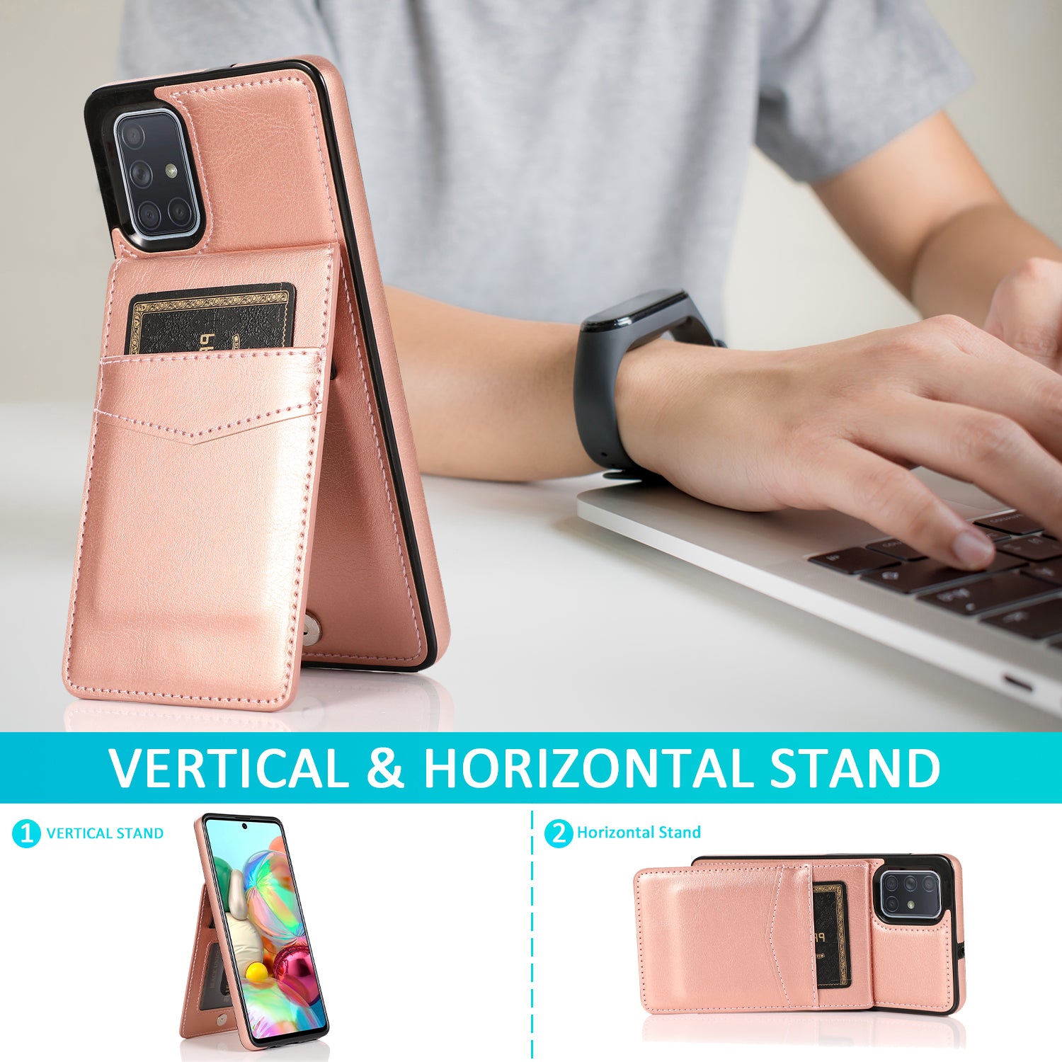 For Samsung Galaxy A71 4G SM-A715 Card Holder Phone Case Leather TPU Phone Kickstand Cover