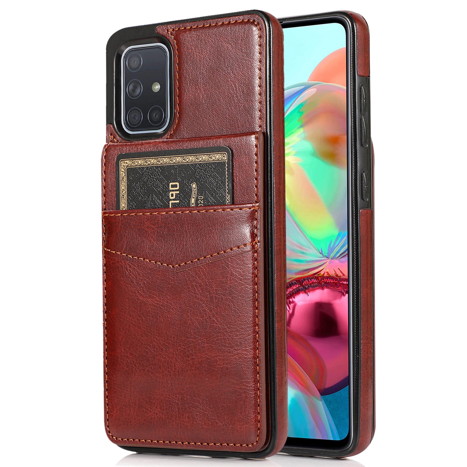 For Samsung Galaxy A71 4G SM-A715 Card Holder Phone Case Leather TPU Phone Kickstand Cover