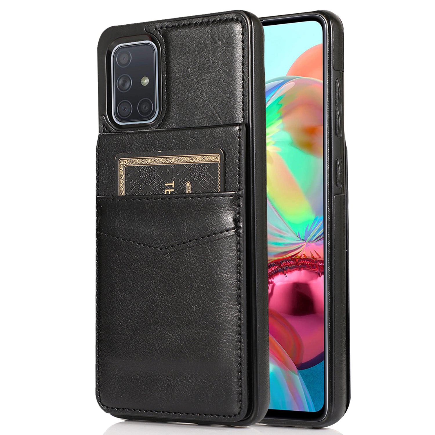 For Samsung Galaxy A71 4G SM-A715 Card Holder Phone Case Leather TPU Phone Kickstand Cover