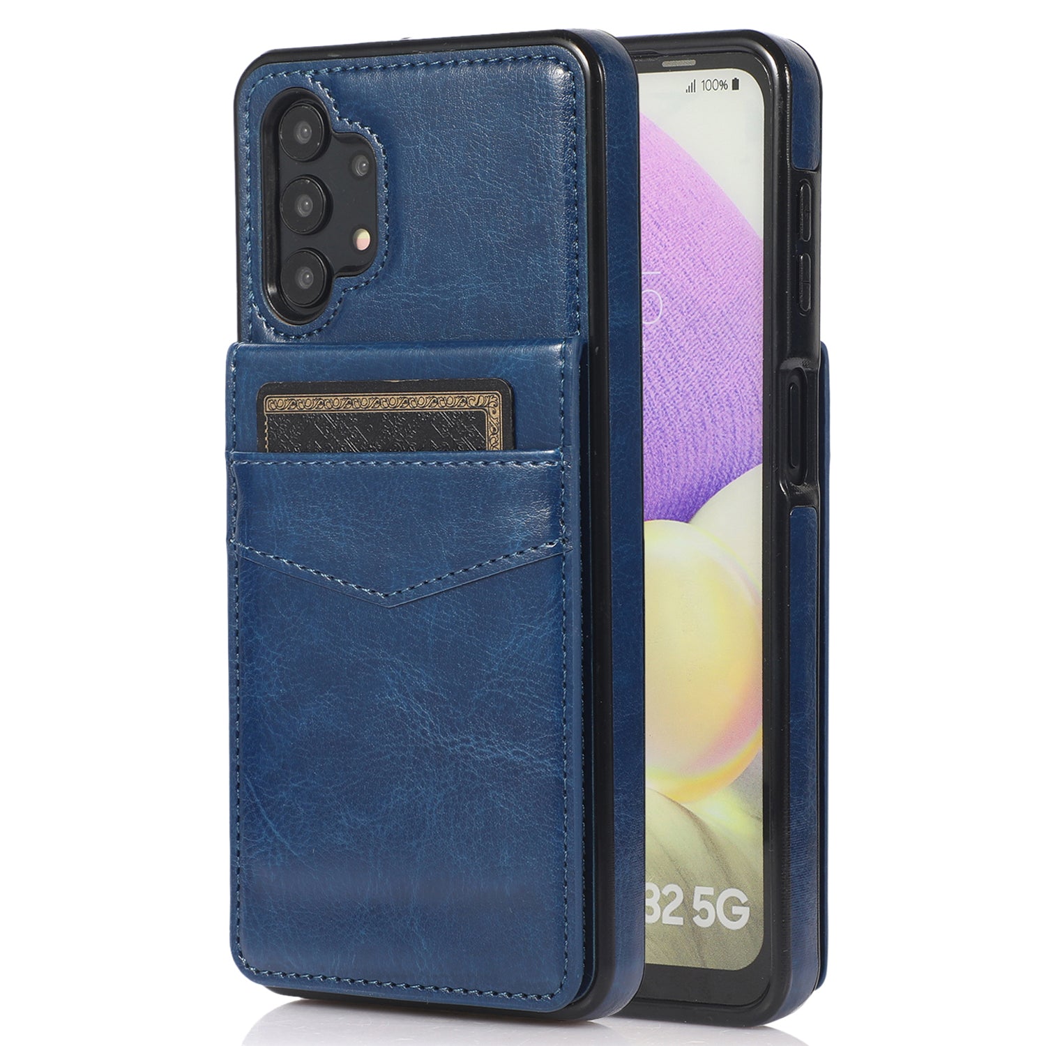 For Samsung Galaxy A32 5G / M32 5G Card Holder Phone Case Kickstand Leather Coated TPU Cover