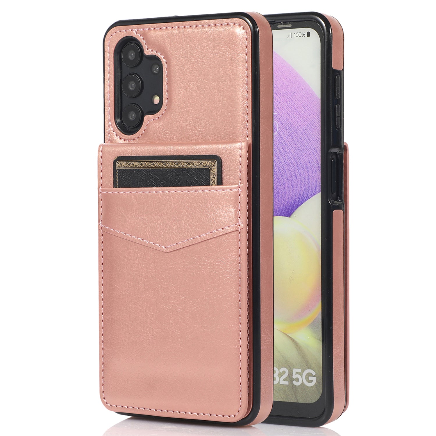 For Samsung Galaxy A32 5G / M32 5G Card Holder Phone Case Kickstand Leather Coated TPU Cover
