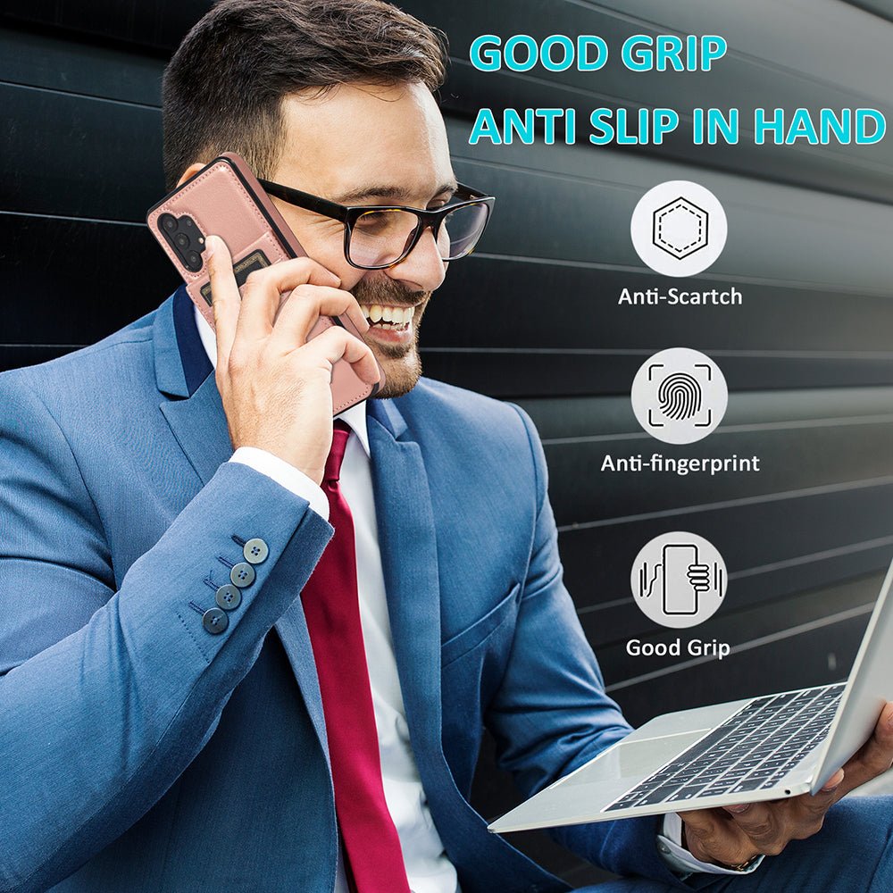 For Samsung Galaxy A32 5G / M32 5G Card Holder Phone Case Kickstand Leather Coated TPU Cover