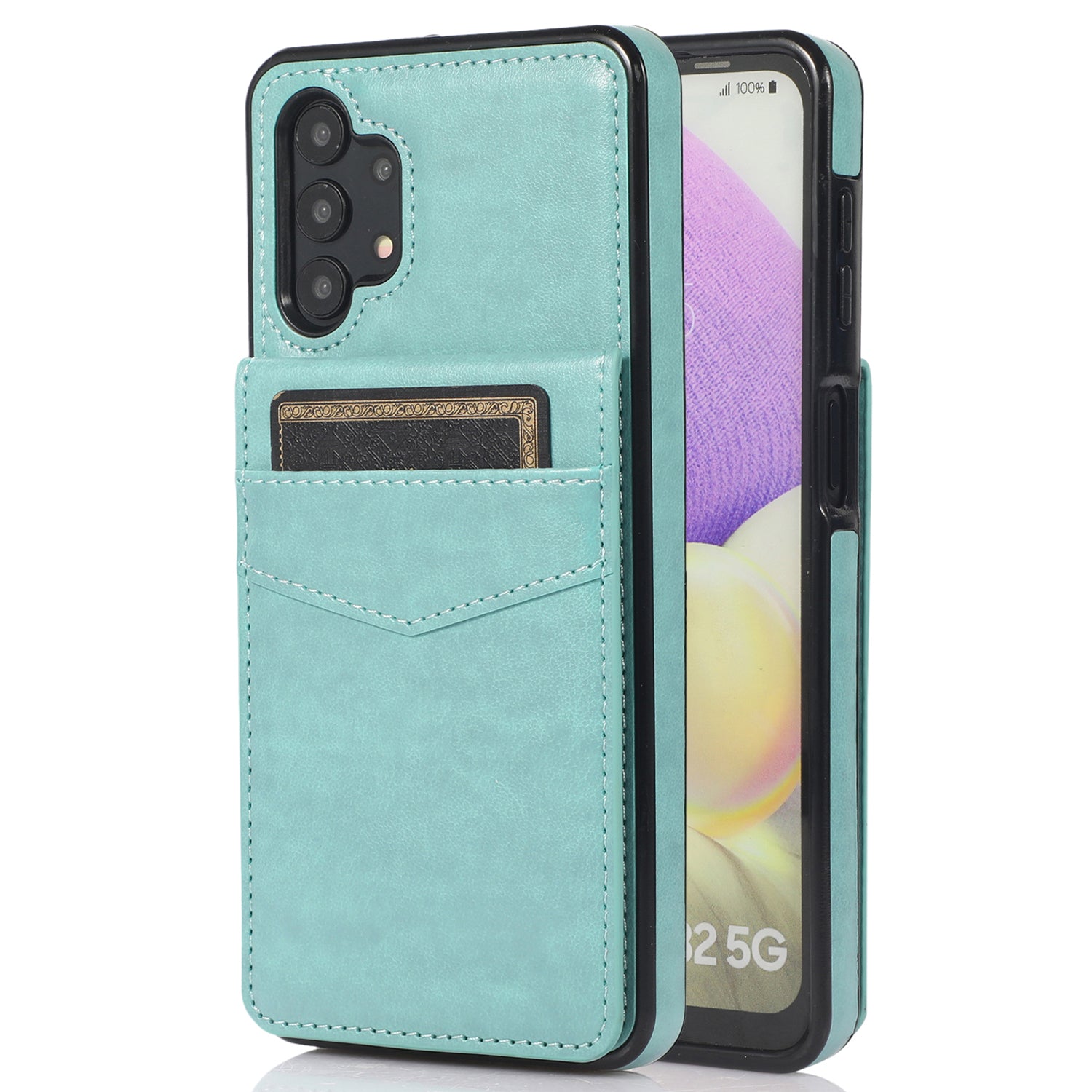 For Samsung Galaxy A32 5G / M32 5G Card Holder Phone Case Kickstand Leather Coated TPU Cover