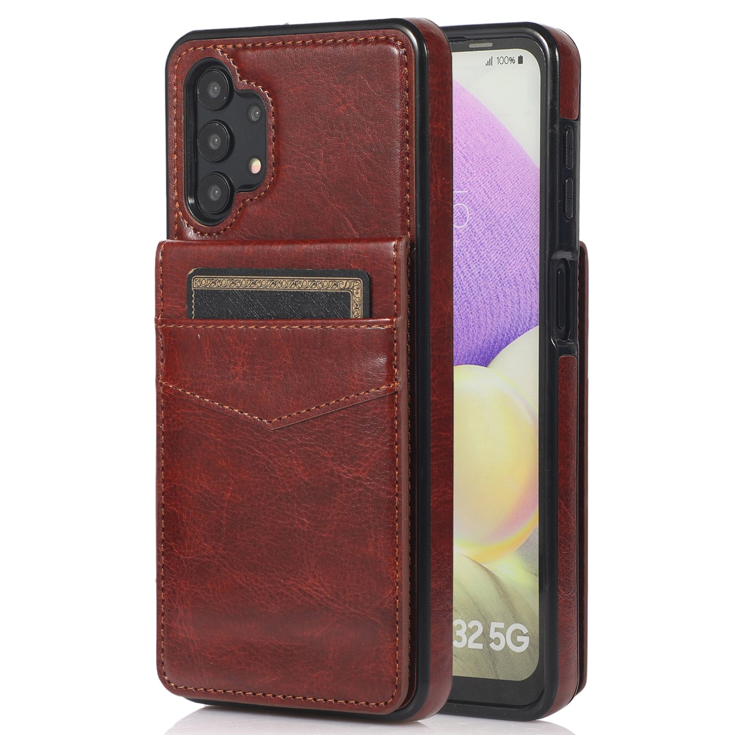 For Samsung Galaxy A32 5G / M32 5G Card Holder Phone Case Kickstand Leather Coated TPU Cover