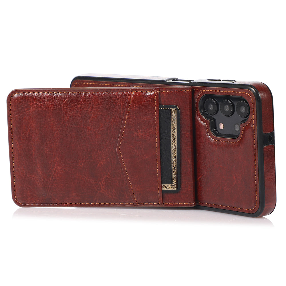 For Samsung Galaxy A32 5G / M32 5G Card Holder Phone Case Kickstand Leather Coated TPU Cover