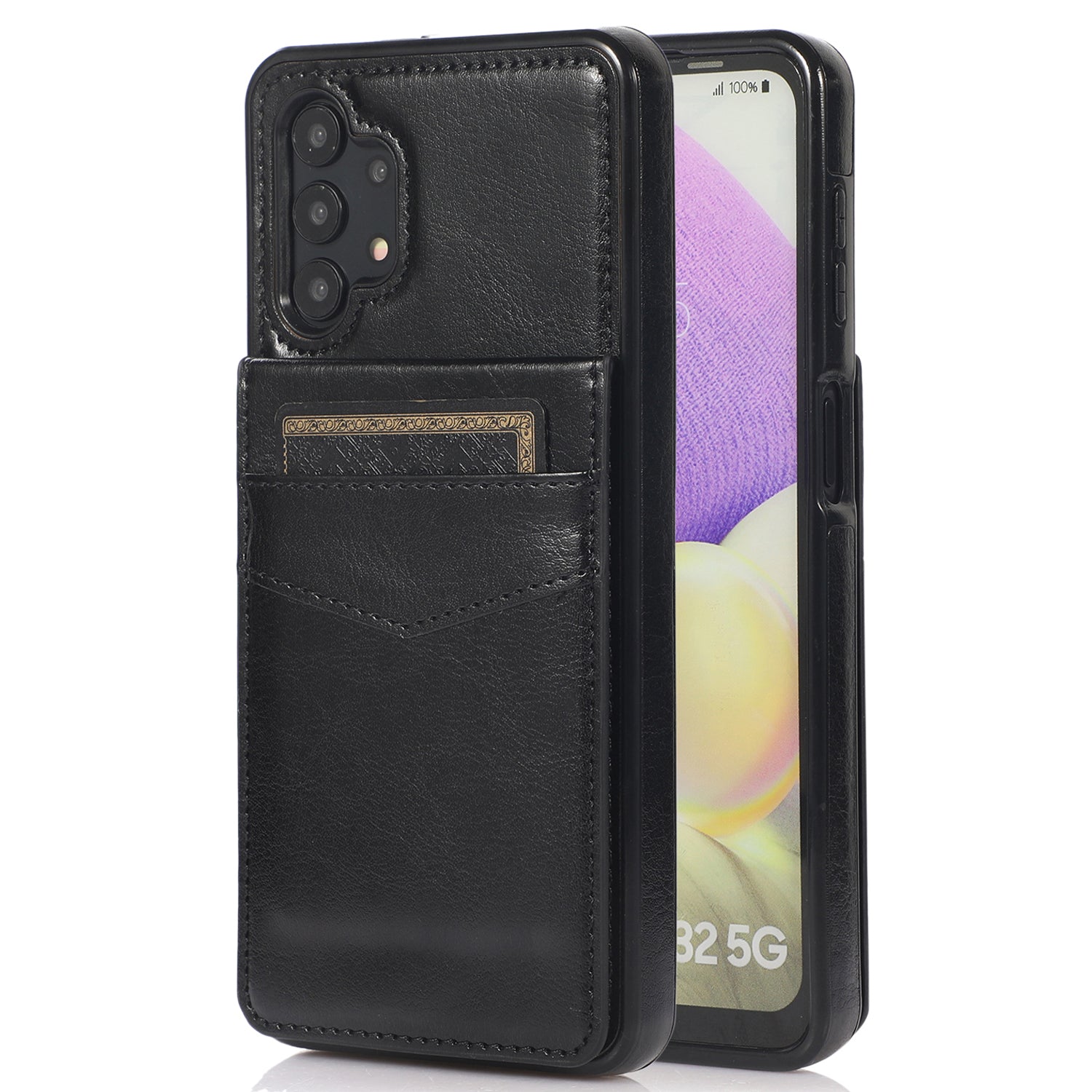 For Samsung Galaxy A32 5G / M32 5G Card Holder Phone Case Kickstand Leather Coated TPU Cover