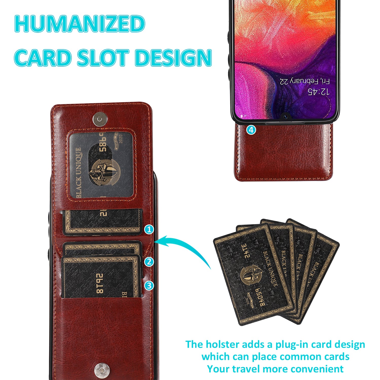 Cell Phone Kickstand Case for Samsung Galaxy A70 Card Slots PU Leather TPU Phone Cover