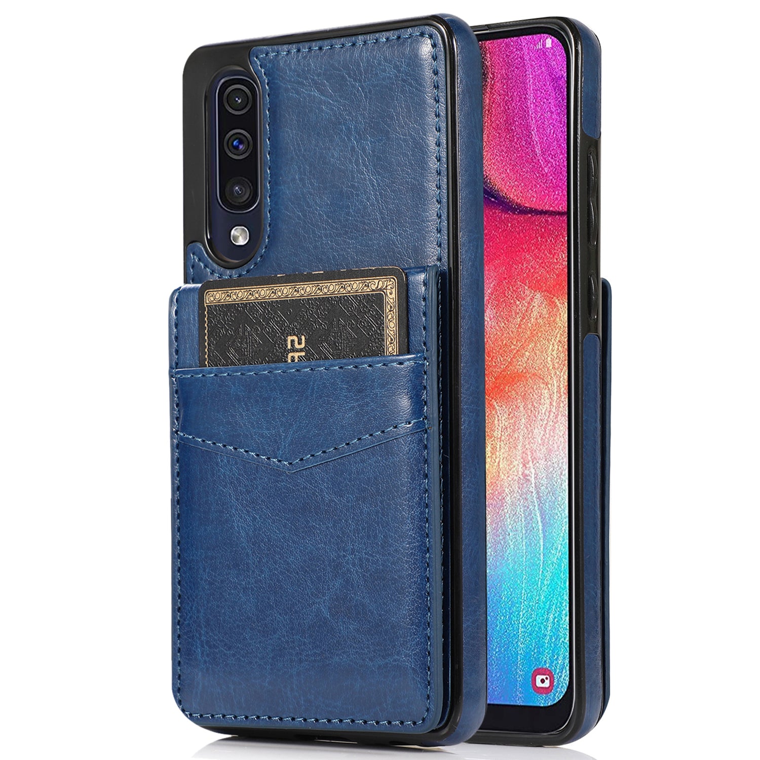 Cell Phone Kickstand Case for Samsung Galaxy A70 Card Slots PU Leather TPU Phone Cover
