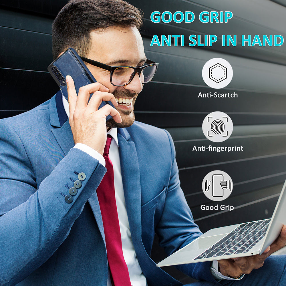 Cell Phone Kickstand Case for Samsung Galaxy A70 Card Slots PU Leather TPU Phone Cover