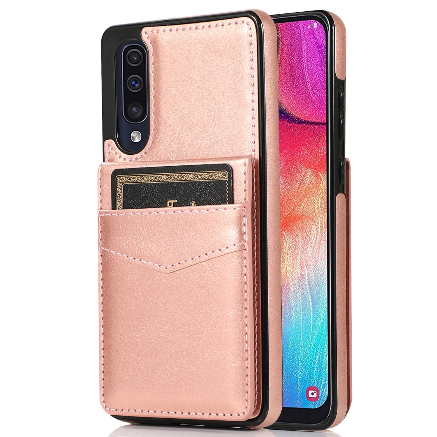 Cell Phone Kickstand Case for Samsung Galaxy A70 Card Slots PU Leather TPU Phone Cover