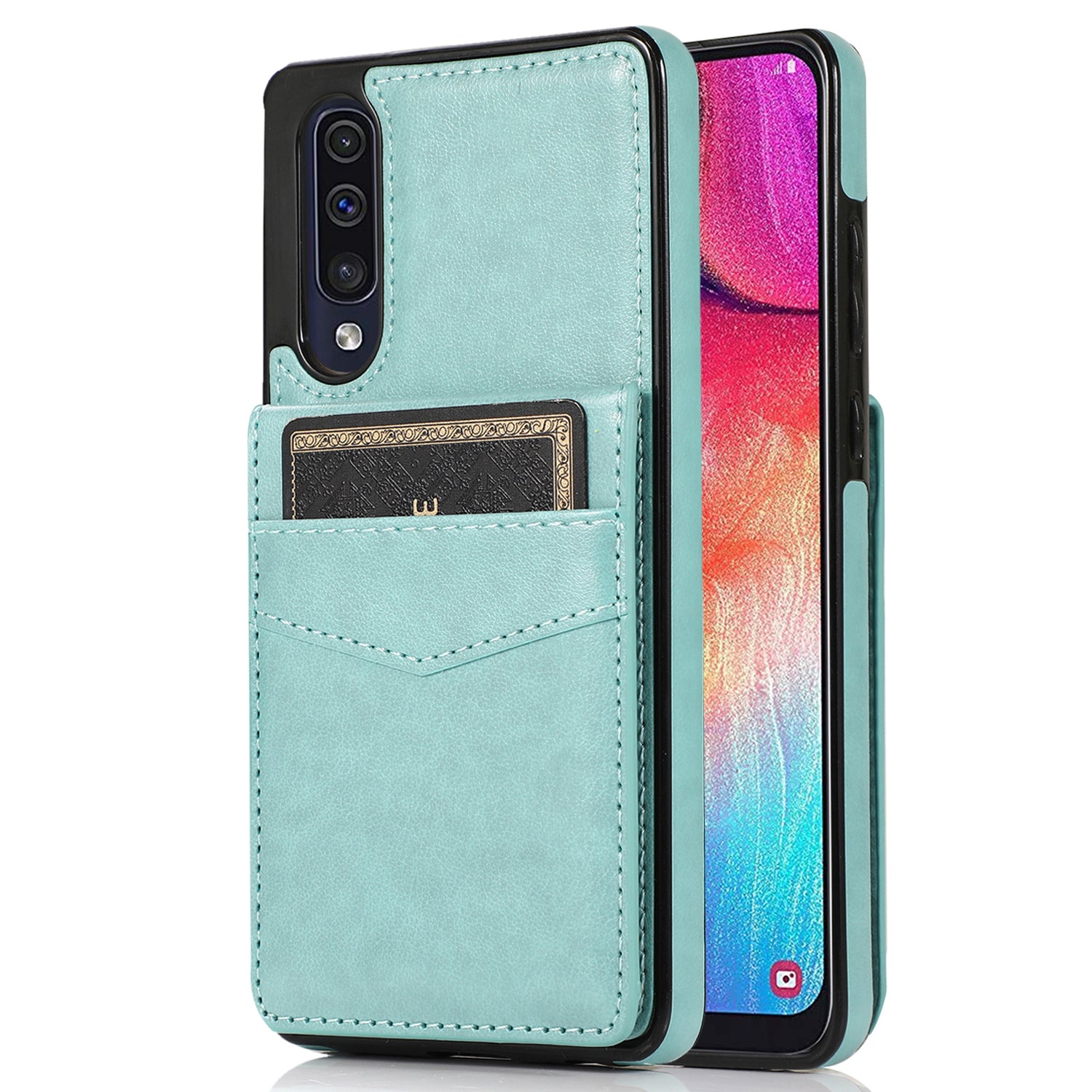 Cell Phone Kickstand Case for Samsung Galaxy A70 Card Slots PU Leather TPU Phone Cover