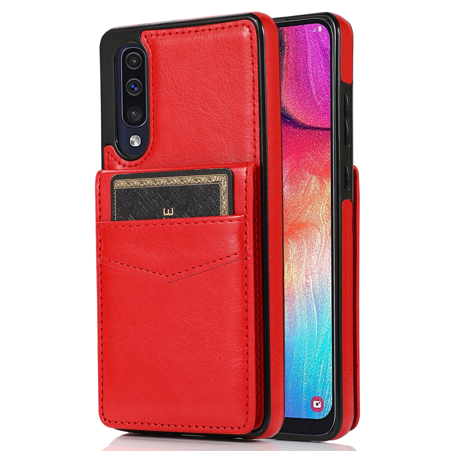 Cell Phone Kickstand Case for Samsung Galaxy A70 Card Slots PU Leather TPU Phone Cover